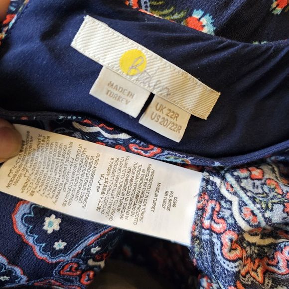 Boden Botanic Paisley Print Smocked Cuff Midi Dress, Navy/Multi, Plus Size 22R - Picture 7 of 7